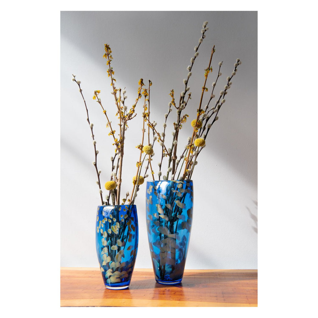 handblown blue flower vase