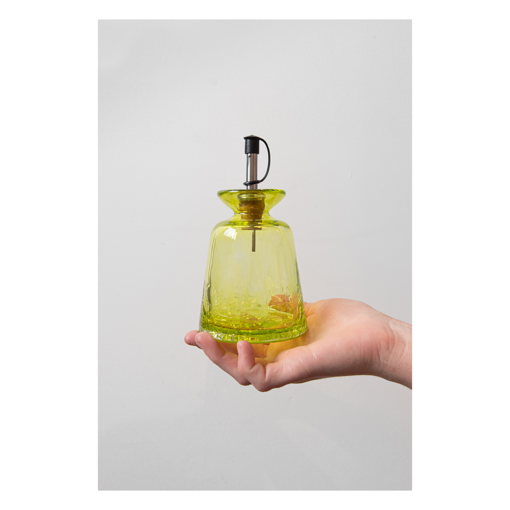 handblown glass, olive oil ewer 