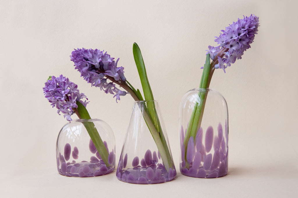 Hand Blown Glass Speckled Bud Vases