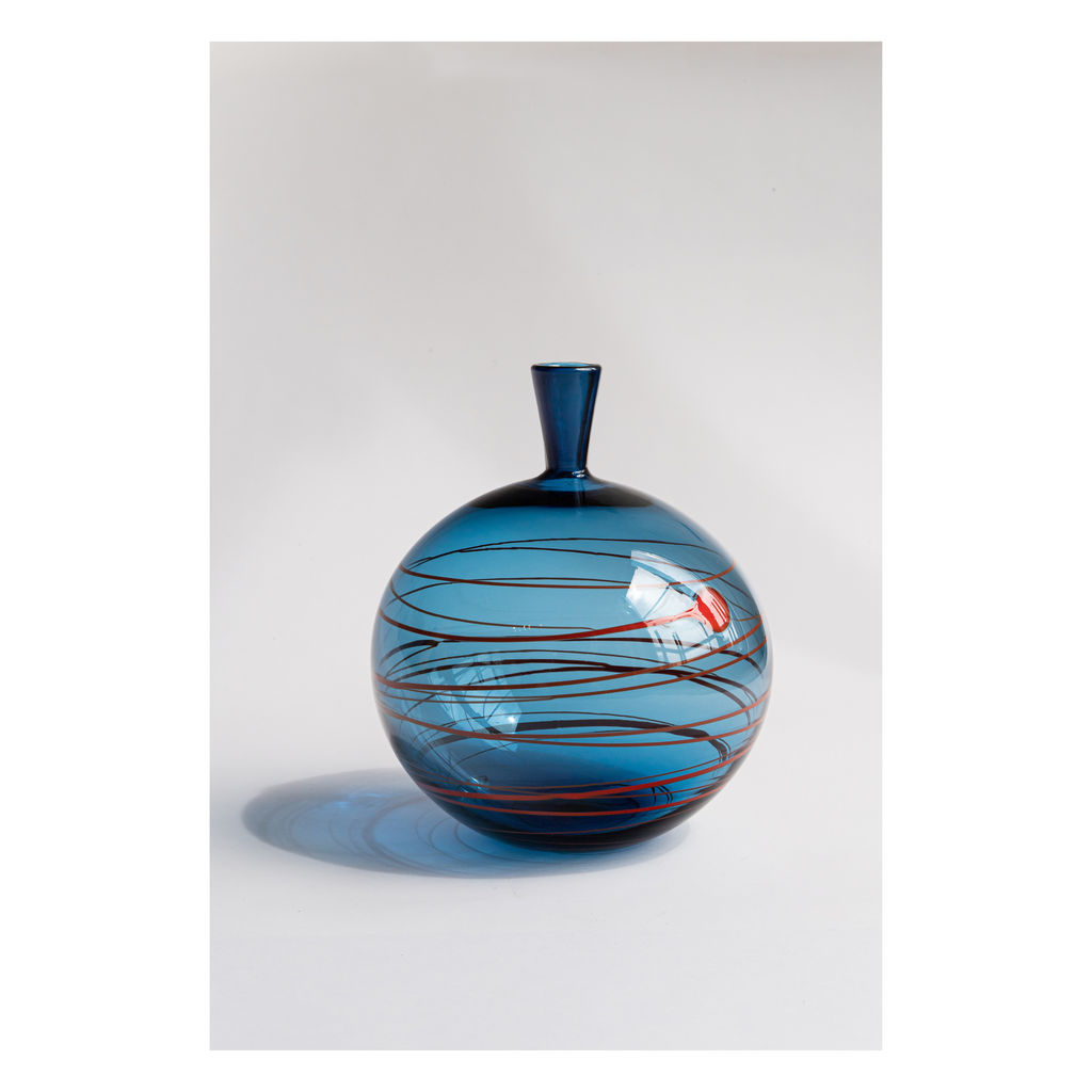 handblown glass, glass bottle, glass vase, blue and red glass